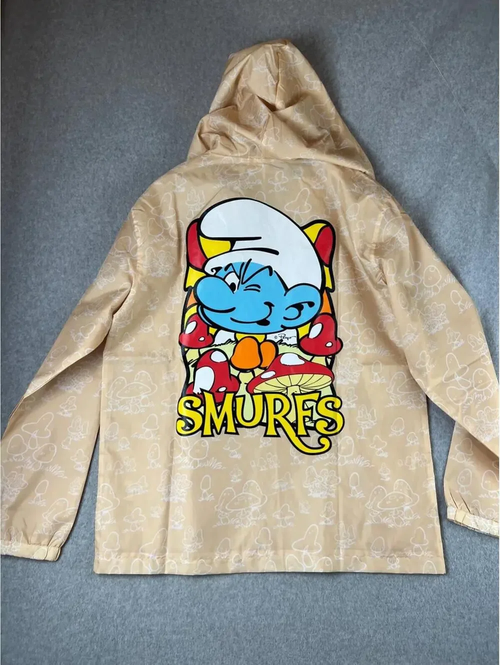 The Smurfs Mens Windbreaker Jacket Pullover Hooded Mushrooms Smurfs Size Large